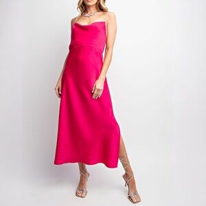 NWT EASEL Bohemian Pink Satin Maxi Dress S M L